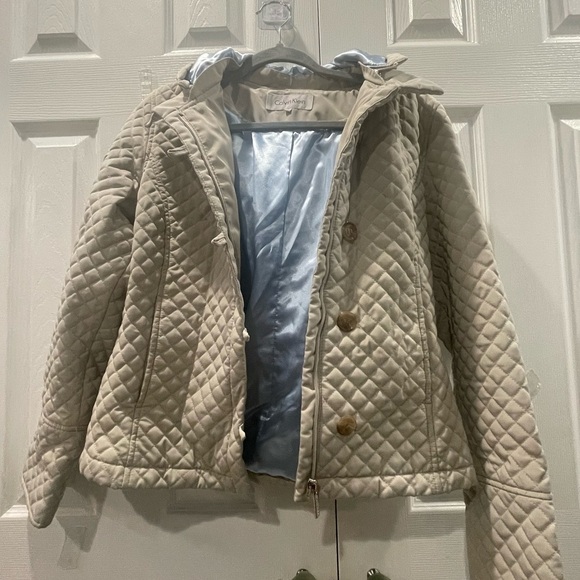 Calvin Klein Jackets & Blazers - Calvin Klein Cream Jacket with Light Blue Lining